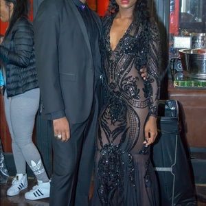 Custom Made Dresses - Black Sheer Embellished Gown / Prom Dress Custom Made Dresses - Black Sheer Embellished Gown / Prom Dress